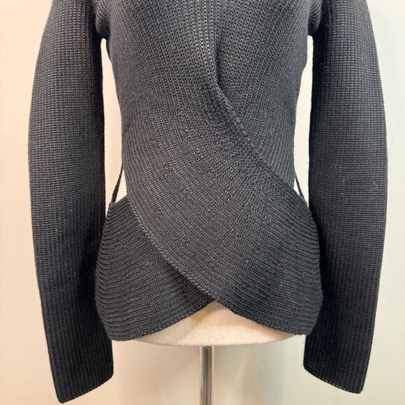 Roberto Cavalli Sweater Wool Blend Cut Out Waist Black Rib Knit IT 42 - Picture 3 of 12